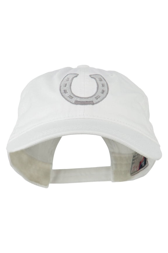Western Horseshoe Embroidered Washed Cap - White OSFM