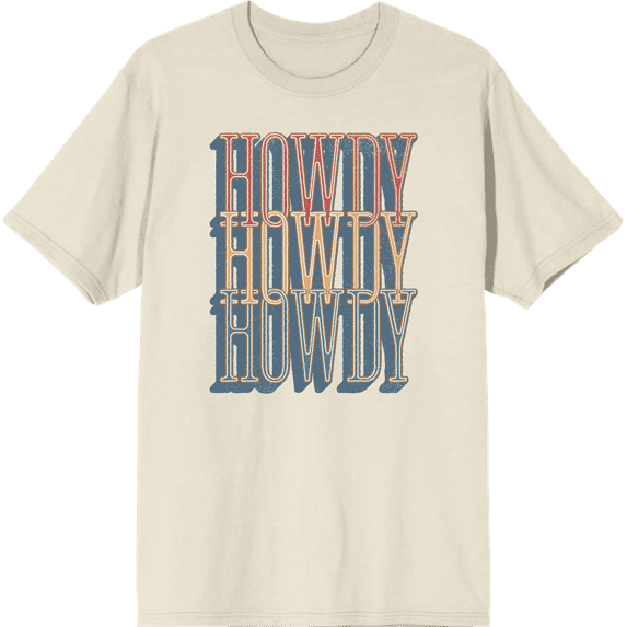 Western Howdy Adult Short Sleeve Tee-Medium-Off-White