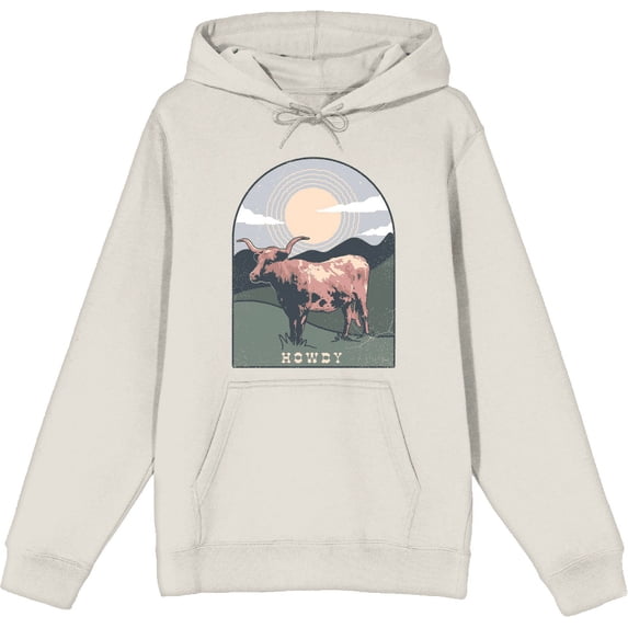 Western Howdy Cow Adult Sand Long Sleeve Hoodie-Medium
