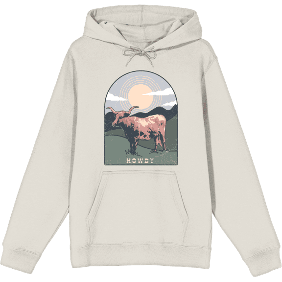 Western Howdy Cow Long Sleeve Adult Hooded Sweatshirt-XL-Cream