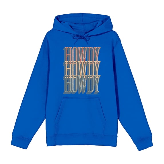 Western Howdy Repeat Text Adult Blue Long Sleeve Hoodie-XL