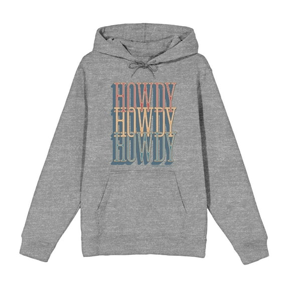 Western Howdy Repeat Text Adult Heather Gray Long Sleeve Hoodie-Medium
