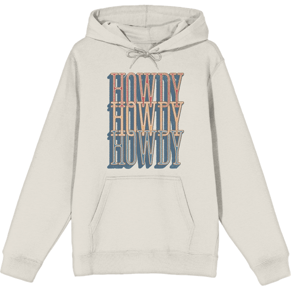 Western Howdy Repeat Text Long Sleeve Adult Hooded Sweatshirt-XL-Cream