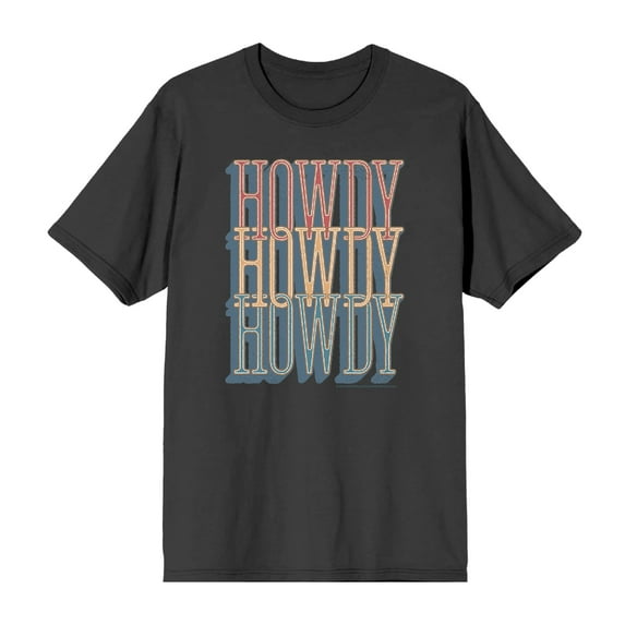 Western Howdy Repeat Text Men's Charcoal Crew Neck Short Sleeve Tee-Large