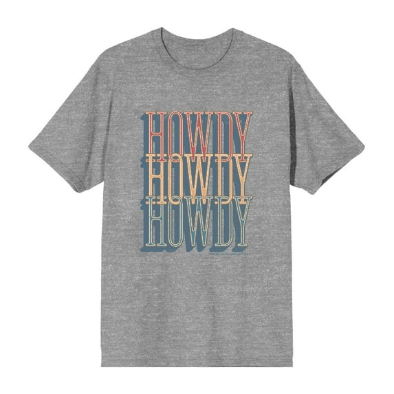 Western Howdy Repeat Text Men's Heather Gray Crew Neck Short Sleeve Tee-Medium