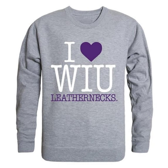 Western Illinois University I Love Crewneck T-Shirt, Heather Grey - 2XL