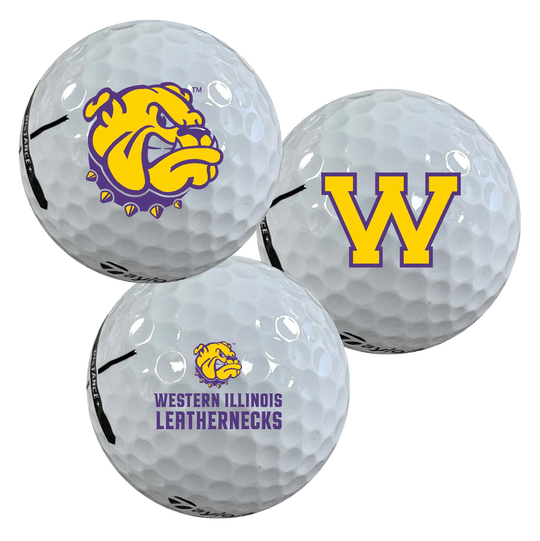Western Illinois University Leathernecks Logo Edition Officially Licensed NCAA Taylormade Distance+ Golf Balls 12-Pack (Dozen)