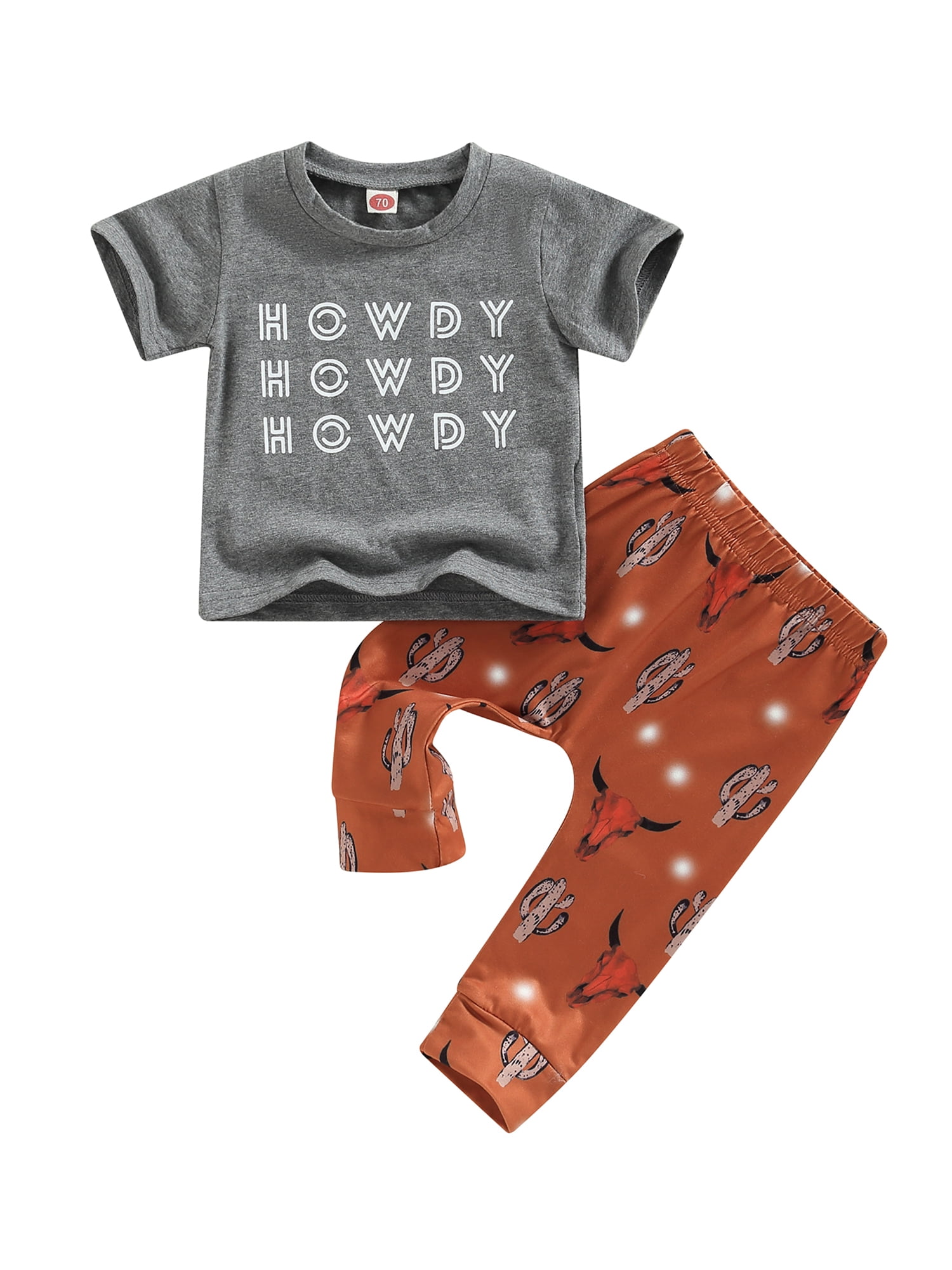 Western Infant Baby Boy Clothes Cow Printed Short Sleeve T Shirt Retro