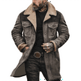 thumbnail image 1 of Western Jackets for Men Vintage Cowboy Suede Jacket Plush Collar Coats Faux Leather Zip Up Casual Retro Winter Tops Gray 2XL, 1 of 3