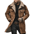 thumbnail image 1 of Western Jackets for Men Vintage Cowboy Suede Jacket Plush Collar Coats Faux Leather Zip Up Casual Retro Winter Tops Khaki XL, 1 of 4