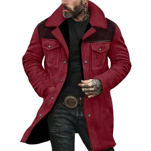 Western Jackets for Men Vintage Cowboy Suede Jacket Plush Collar Coats Faux Leather Zip Up Casual Retro Winter Tops