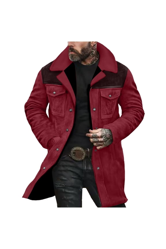 Western Jackets for Men Vintage Cowboy Suede Jacket Plush Collar Coats Faux Leather Zip Up Casual Retro Winter Tops