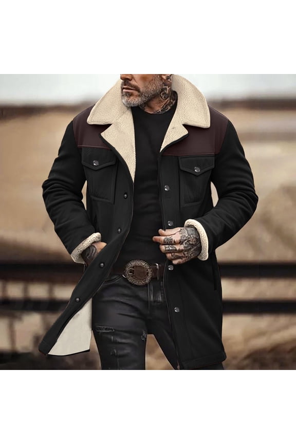 Western Jackets for Men Vintage Cowboy Suede Jacket Plush Collar Coats Faux Leather Zip Up Casual Retro Winter Tops