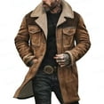 thumbnail image 1 of Western Jackets for Men Vintage Western Cowboy Suede Jacket Faux Leather Plush Collar Coats Zip Up Oversized Fashion Military Overcoats,Brown 3XL, 1 of 7