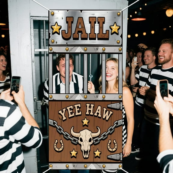 Western Jail Theme Photo Banner Party Decor 5.9x2.9ft Western Cowboy Prison Photo Door Backdrop Props Decor Large Fabric Photography Background Birthday Party Supplies