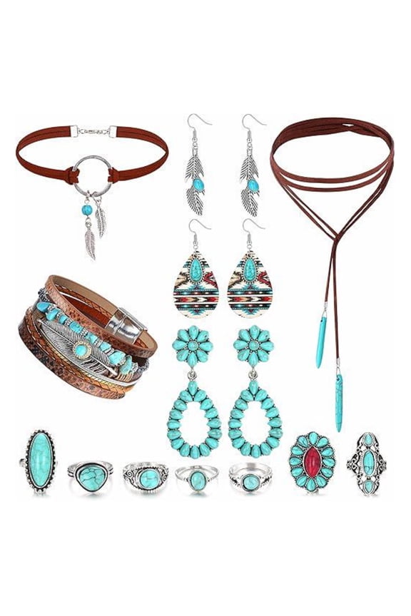 Western Jewelry for Women Bohemian Turquoise Jewelry Set Turquoise Faux Leather