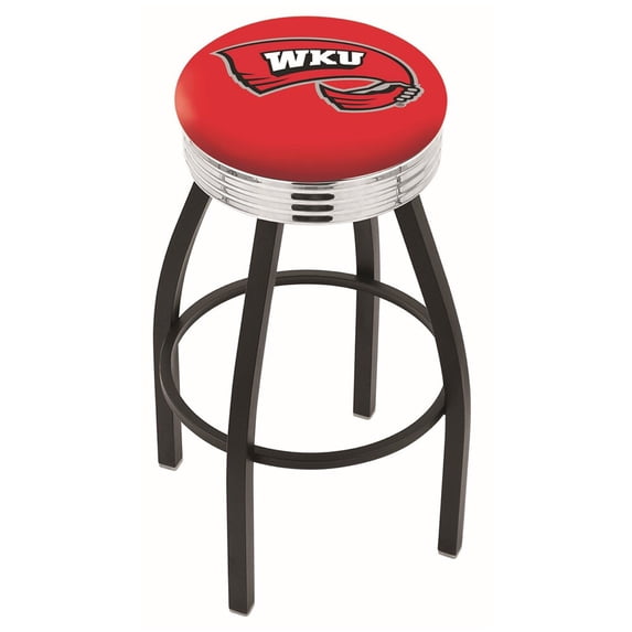 Western Kentucky Hilltoppers 30" Black Wrinkle Swivel Bar Stool with Chrome Ribbed Ring
