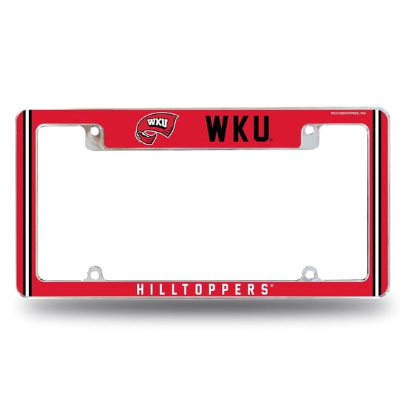 Western Kentucky NCAA Hilltoppers Chrome Metal License Plate Frame with Full Frame Team Color Graphics