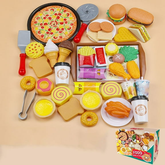 Western Kitchen Food Pretend Play Toy,Burger Pizza Fast Food Simulation Toy,Kitchen Role Play Accessories Set Toy,Educational Hand Eye Coordination Toy,Social Creative Interaction Learning Toy