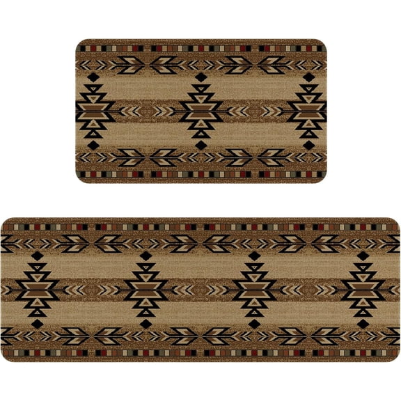 Western Kitchen Rugs and Mats Set of 2,Boho Farmhouse Rustic Country Kitchen Mat for Floor, Non Skid Waterproof Kitchen Sink Mats Western Room Decor Doormat+Runner Rug