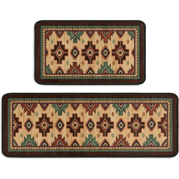 Western Kitchen Rugs and mats Set of 2, Non-Slip Washable Kitchen mats, Rustic Farmhouse Western Rug for Kitchen Front Sink, Laundry Room, Flooring, Home, Dining Room, 17x30+17x47 inch