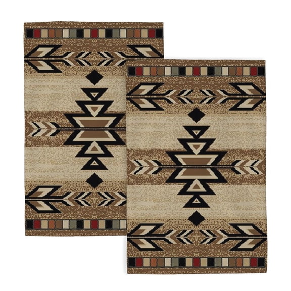 Western Kitchen Towels 16x24 Inch Brown Black Boho Aztec Decor Dish Towels Rustic Beige Native Geometic American Decoration Hand Towels Absorbent Dish Cloths for Home Kitchen Dining Set of 2