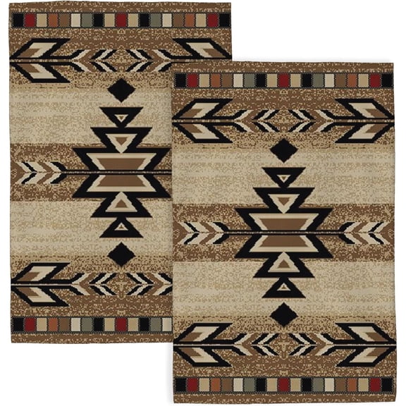 Western Kitchen Towels 18x26 Inch Brown Black Boho Aztec Decor Dish Towels Rustic Beige Native Geometic American Decoration Hand Towels Absorbent Dish Cloths for Home Kitchen Dining Set of 2