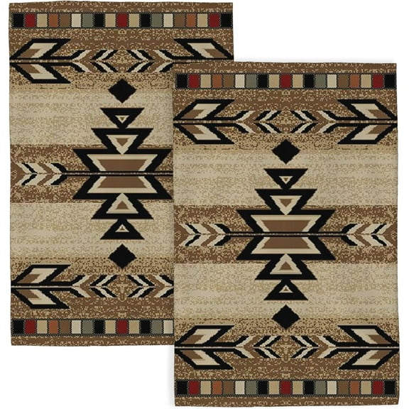 Western Kitchen Towels 18x26 Inch Brown Black Boho Aztec Decor Dish Towels Rustic Beige Native Geometic American Decoration Hand Towels Absorbent Dish Cloths for Home Kitchen Dining Set of 2