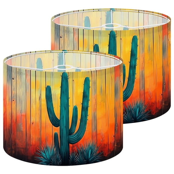 Western Lampshades 2 Pack Cactus Saguaro Succulent Southwestern Art Arizona Desert 13"x13"x10" Light Shade for Table Lamps Floor Lamps Drum Lamp Shades Lampshade Replacement Easy Assembly