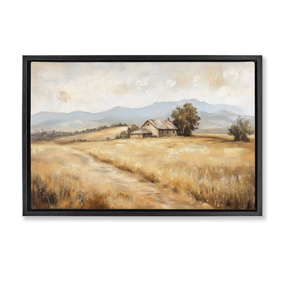 Stupell Industries Western Landscape Open Field Black Framed Floater Canvas Wall Art, design by Petal Prints Design