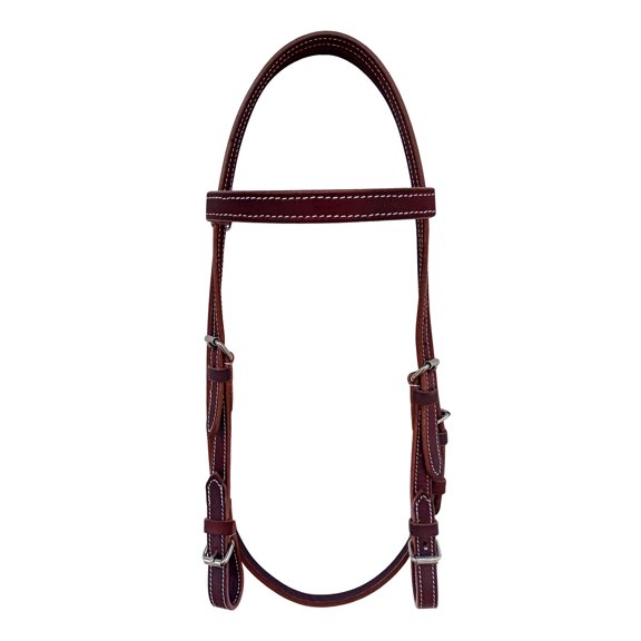 Western Latigo Leather Pony Bridle with Roller Buckles White Contrast Stitching, Adjustable Pony Headstall, Durable Western Tack 78J11-P