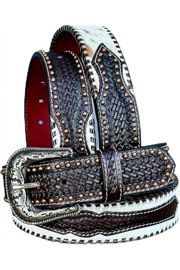 Western Leather Belt For Men Tooled Embossed Handmade 1.5” Wide Cowboy Belt with Removable Buckle