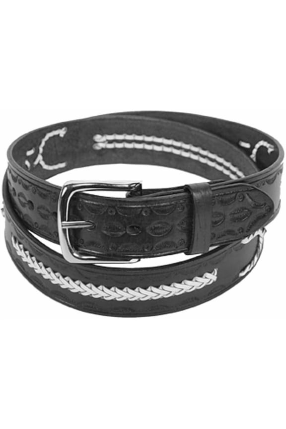 Western Leather Belt Hand Braided with white leather braids in Horseshoe Design Tooled Woven sz 48