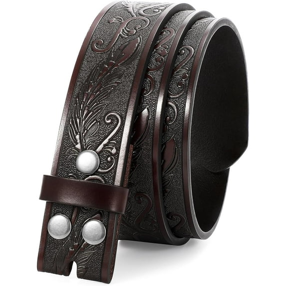 Western Leather Belt Strap for Men without Buckle Engraved Embossed Cowboy Leather Belt Strap 1.5 inch Wide