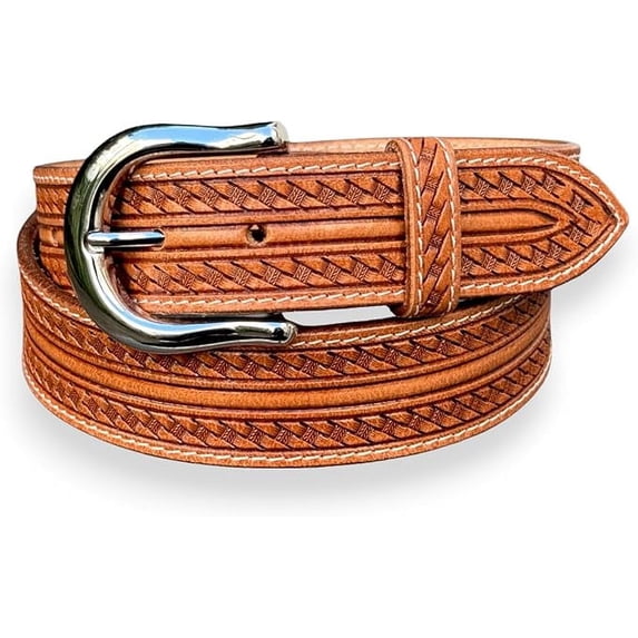 Western Leather Belt for Men Tooled Cowboy Handmade Belt Embossed 1.5” Wide with Removable Buckle