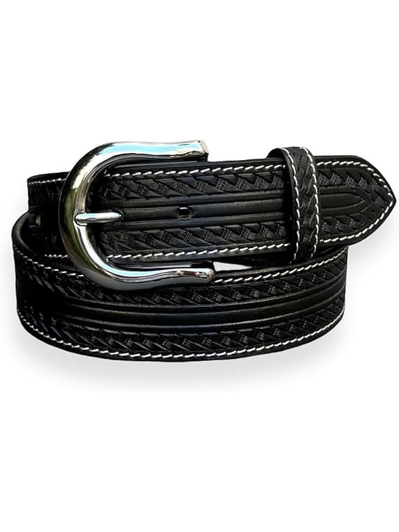 Western Leather Belt for Men Tooled Cowboy Handmade Belt Embossed 1.5” Wide with Removable Buckle