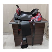 Western Leather Horse Saddle Black & Red Handcrafted Decorative Patriotic Pattern