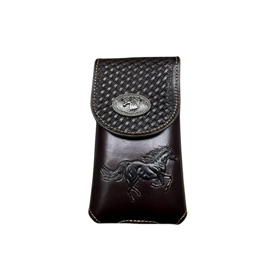 Western Leather Phone Belt Holster Cell Phone Case Embossed Stallion Horse Concho