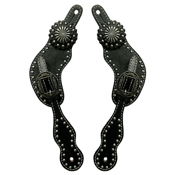 Western Leather Spur Straps Hilason Black With Concho