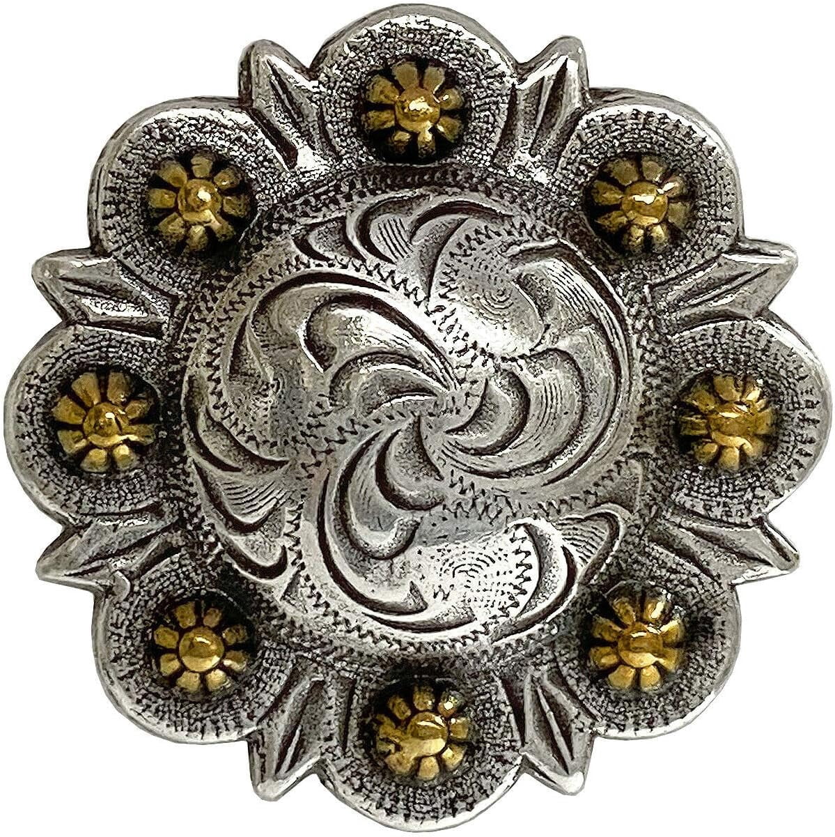 Lot De 5 Conchos Western Fleur/cheval Or/argent Pour Ceinture Cuir - Décor Cowboy
