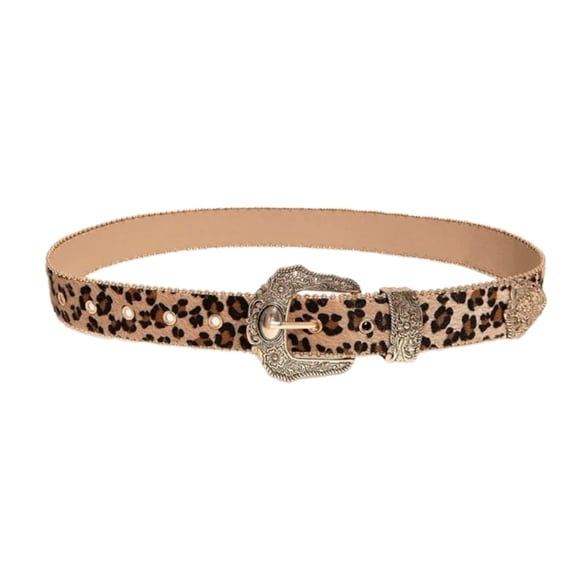 Western Leopards Pattern Belt for Women with Beaded Trim Belt for Jeans Pants Girl 2000s Belt Decorative Waistband
