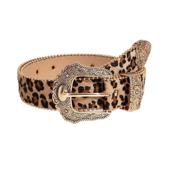 Western Leopards Pattern Belt for Women with Beaded Trim Belt for Jeans Pants Girl 2000s Belt Decorative Waistband