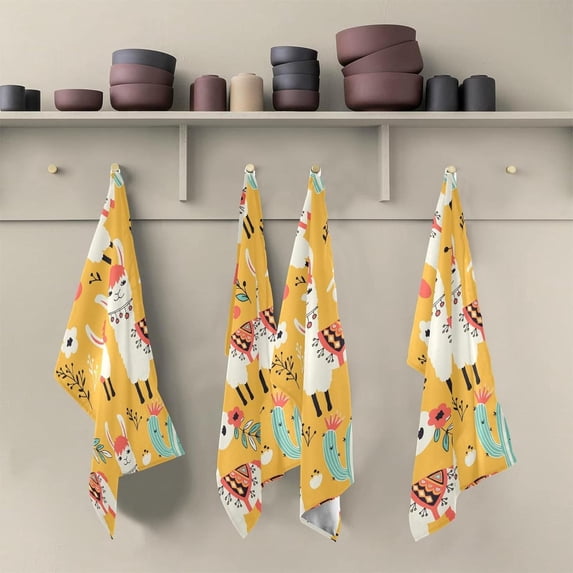 Western Llama Cactus Flowers Dish Towels Set of 6, Cute Washable Tea Towels Dishcloths Lint-Free 18x28 Inch Fast Drying for Kitchen Restaurant Bar Clean