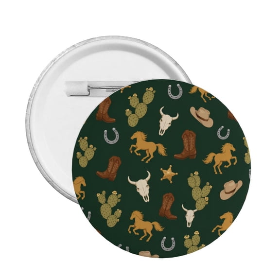Western Lodge Pattern Textile Round Button Pin Badge 5PCS Pinback Buttons Lapel Pin for Jacket, Backpack, Hat, Party Favor, Gift