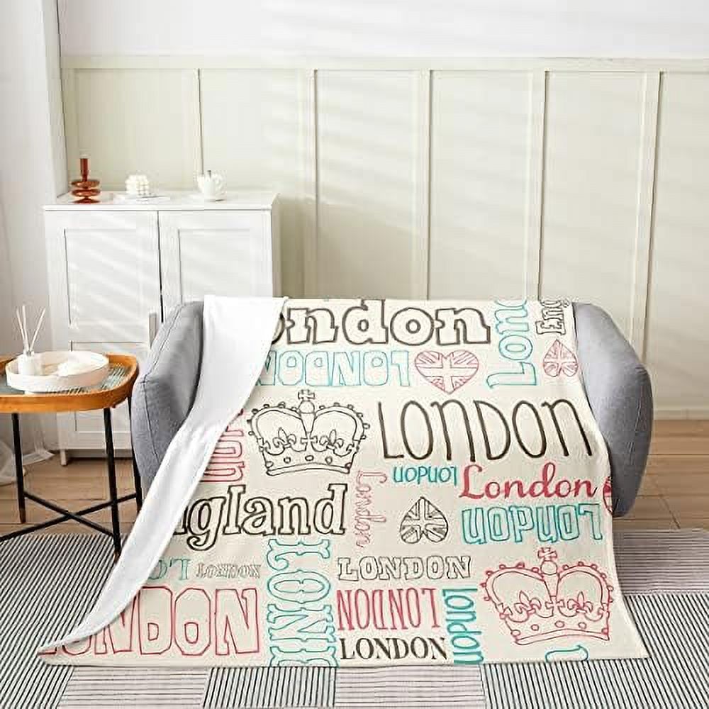 Western London Throw Blanket Abstract 70s Retro Car Bus Decorative