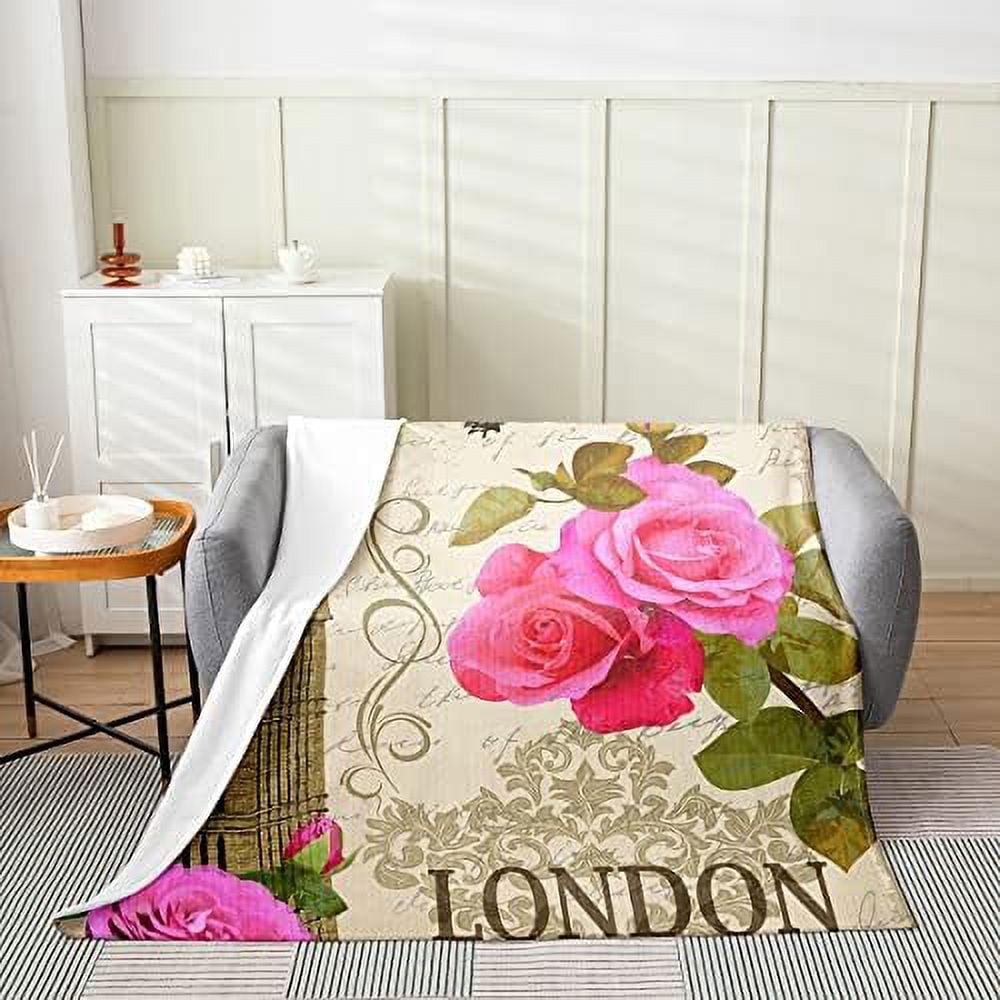 Western London Throw Blanket Abstract 70s Retro Car Bus Decorative