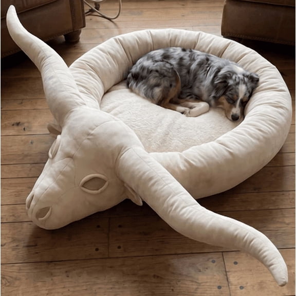 Western Longhorn Bull Shaped Dog Bed, Super Cozy Plush Bolster Pet Bed, WildWest Themed Bed For MultiSize Dogs & Cats Home Decor