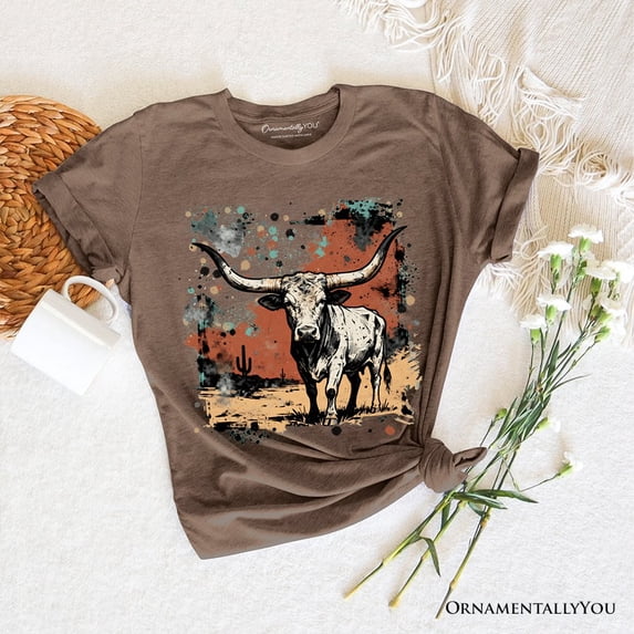 Western Longhorn Bull T-Shirt, Cowboy Rodeo Tee