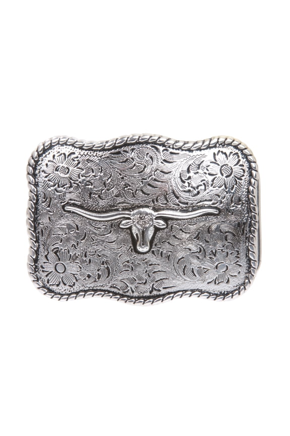 Western Longhorn Engraved Belt Buckle