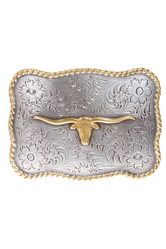 Western Longhorn Engraved Belt Buckle